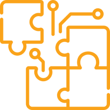 Orange puzzle pieces with circuit design.